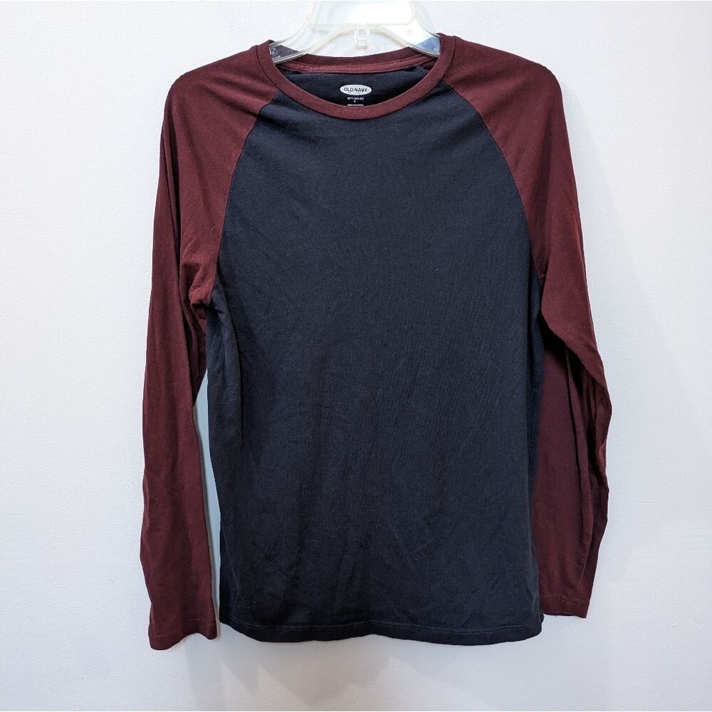 Old Navy Soft Washed Navy Blue Maroon Burgundy Red Long Sleeve Shirt, Mens Small
